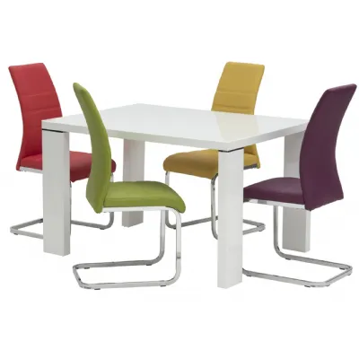White Gloss and Glass 120cm Dining Table and 4 Dining Chairs