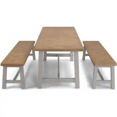 Newbury Oak And Grey Painted 1.6 Extending Table, 2 Benches