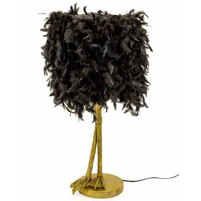 Gold Bird Leg Table Lamp Black Feather Shade