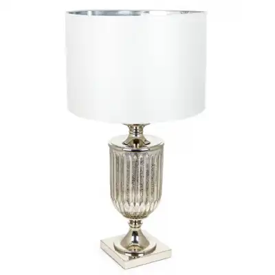 Glass Urn Table Lamp Metallic Lined Silver Velvet Shade