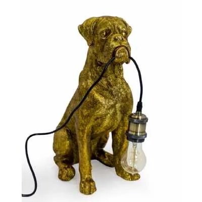 Antique Gold Sitting Boxer Dog Table Lamp