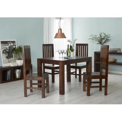 Indian Dark Mango 120cm Dining Table and 4 Wooden Chairs