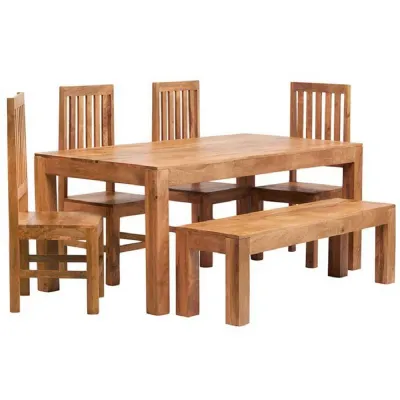 Light Mango Wood 1.8 Table, Bench and 4 Chairs