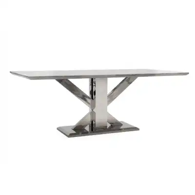 Grey Marble Large 200cm Dining Table Steel Cross Base