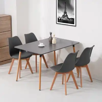 Dark Grey Painted 4 Seater Small Dining Table Beech Legs