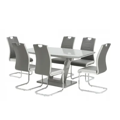 White Gloss and Glass 160cm Dining Table Set and 6 Chairs