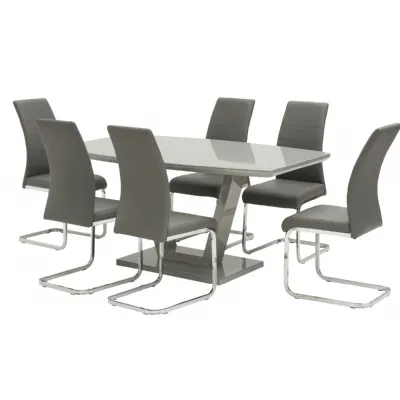 Grey Gloss and Glass 160cm Dining Table Set and 6 Chairs