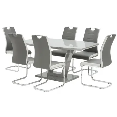 Grey Gloss and Glass 160cm Dining Table Set with 6 Chairs