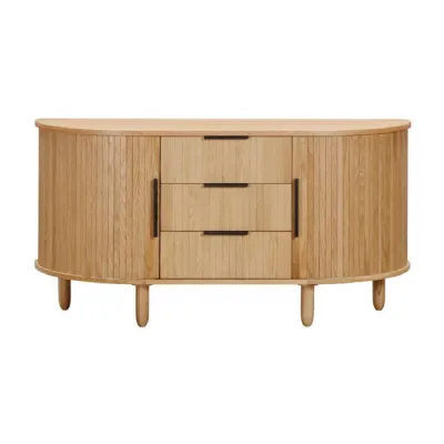 Natural Oak 2 Door 3 Drawer Large Curved Sideboard