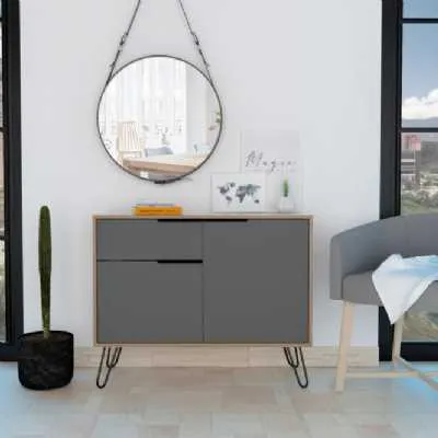 Core Retro Small Oak and Grey Small Sideboard with 2 Doors and Drawer