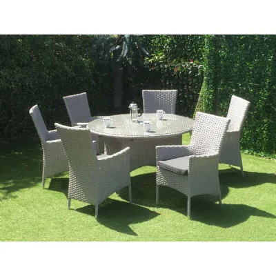 Luxury Light Grey Rattan 6 Seater Round 135cm Dining Set