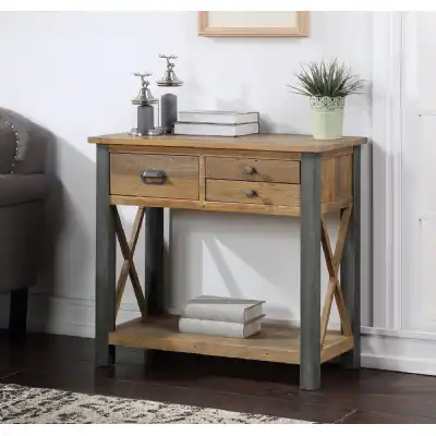 Reclaimed Wood 3 Drawer Small Size Console Table With Underneath Shelf
