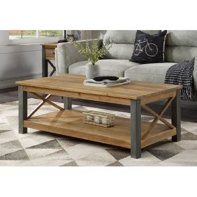 Reclaimed Wood Coffee Table with Lower Shelf