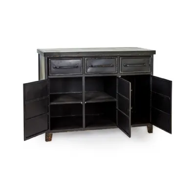 Black Rustic Metal 3 Drawer Sideboard 100cm Wide