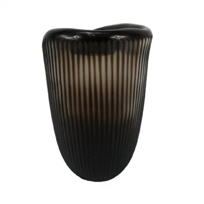 31. 7cm Pleated Coffee Brown Handmade Glass Vase