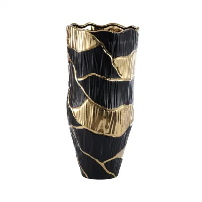 43. 5cm Black And Gold Textured Ceramic Decorative Vase