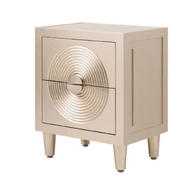Elon 2 Drawer Bedside Cabinet Gold With Gold Mirror Top And Silver Handles