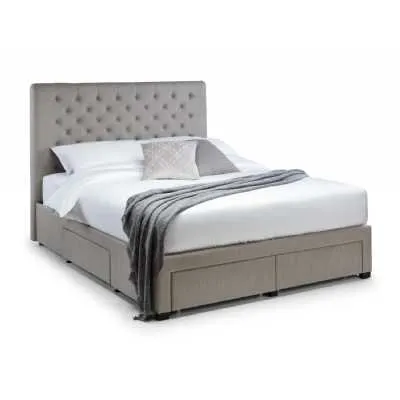 Wilton Deep Button 4 Drawer Bed 135cm Grey Linen