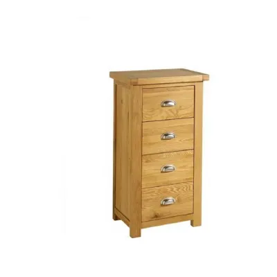 Solid Oak 4 Drawer Narrow Chest