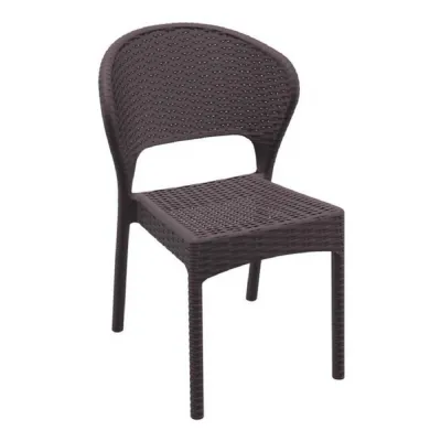 Outdoor Brown Rattan Stacking Side Chair