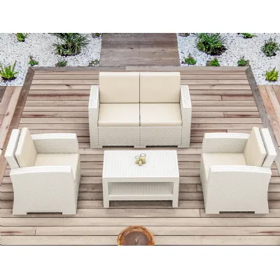 White Rattan 4 Piece Sofa Lounge Set CLEARANCE