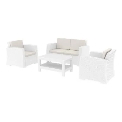 White Rattan 4 Piece Sofa Lounge Set