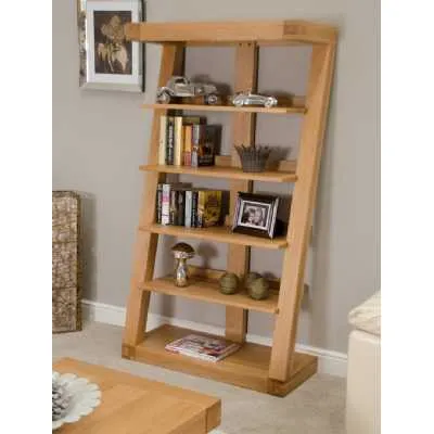 Z Shape Large Oak Bookcase Open Display Shelving Unit With 5 Shelves H=165cm x W=90cm x D=40cm