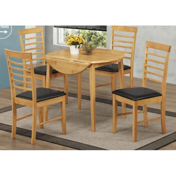 Light Solid Hardwood Round Drop Leaf Table and 4 Dining Chairs