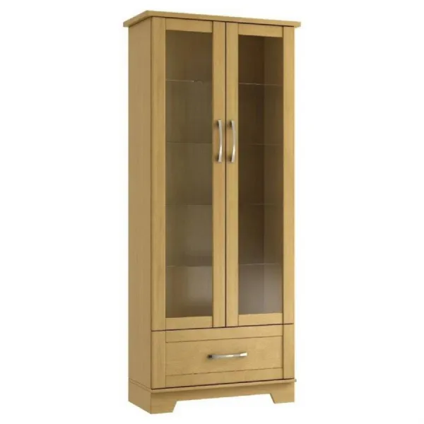 Oak or Grey 2 Door Tall Display Cabinet with Lights