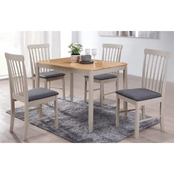 Light Grey and Oak 110cm Dining Table and 4 Padded Dining Chairs