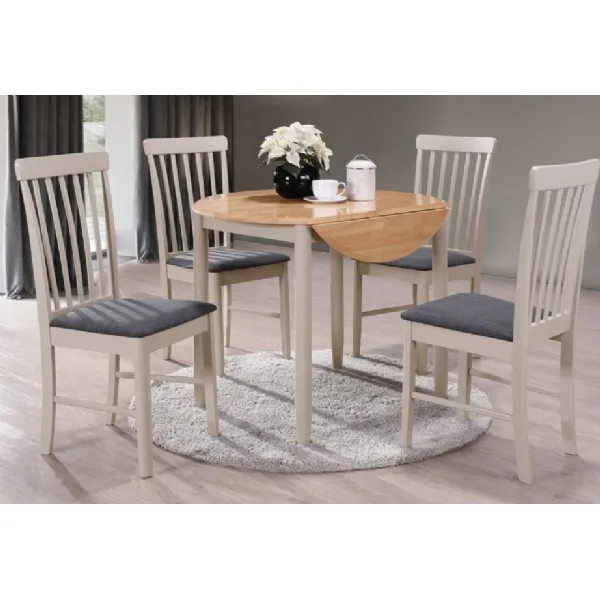 Light Oak and Grey Painted Drop Edge Round Table and 4 Chairs