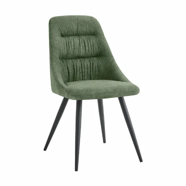 Green Linen Pleated Fabric Dining Chair Black Metal Legs