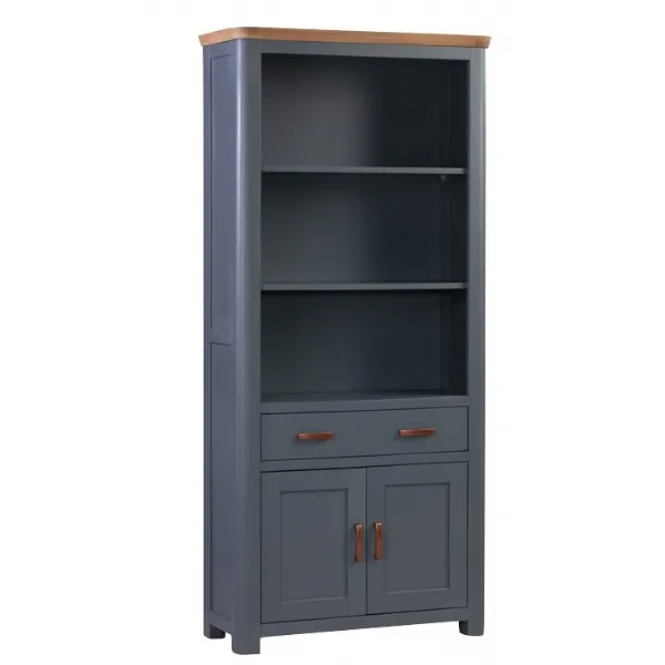 Solid Oak and Blue High Bookcase