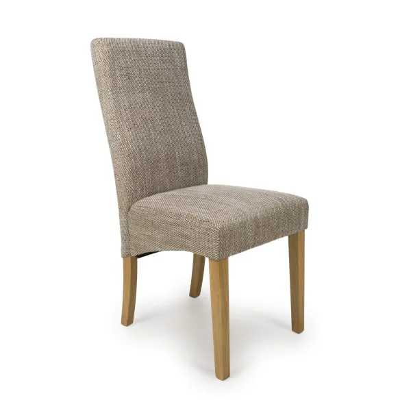 Oatmeal Tweed Fabric Dining Chair Natural Wood Legs