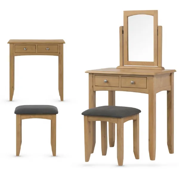 Light Solid Oak Dressing Table and Stool