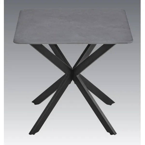 Grey Sintered Stone and Black Metal Legs Lamp Table