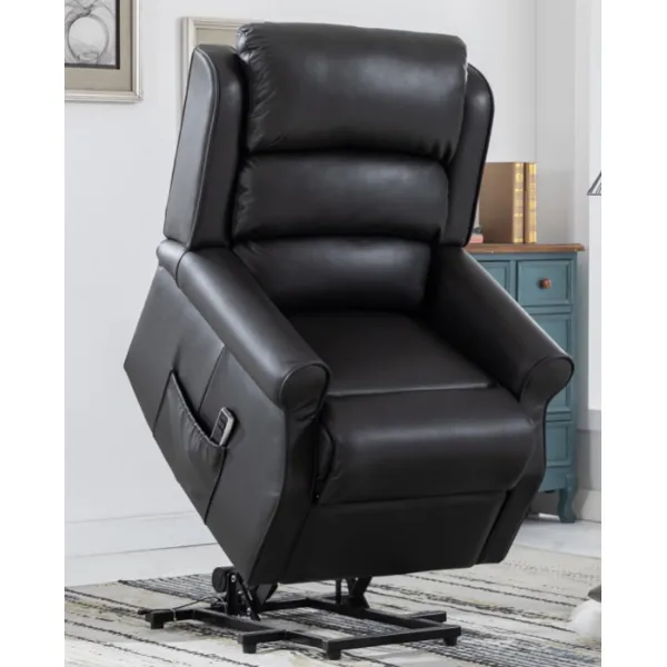 Black Leather Lift and Rise Dual Motor Recliner Chair