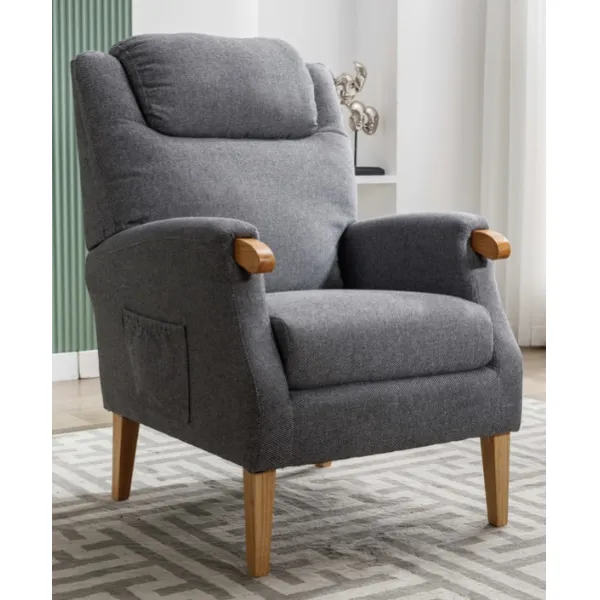 Grey Fabric Fireside Armchair with Solid Wood Legs