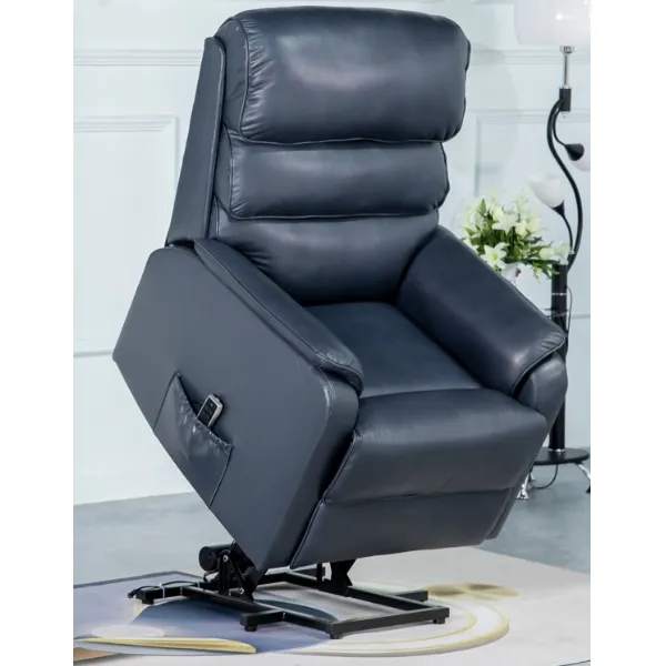 Navy Blue Leather Lift and Rise Dual Motor Recliner Chair