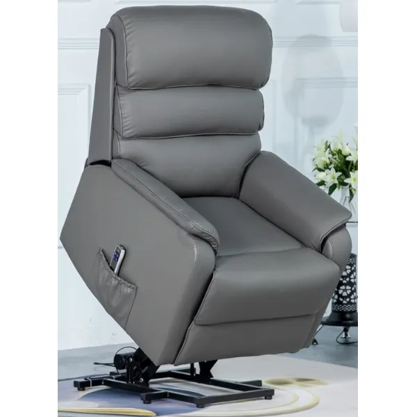 Grey Leather Lift and Rise Dual Motor Recliner Chair