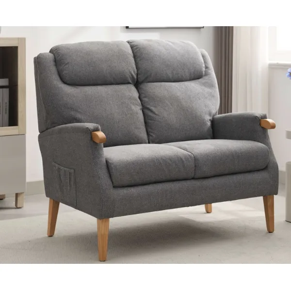 Grey Fabric 2 Seater Fireside Sofa with Solid Wood Legs