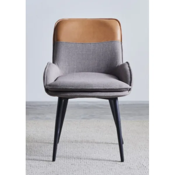 Light Grey Fabric and Tan PU Leather Dining Chairs