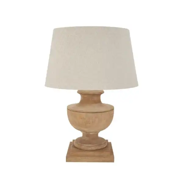 Natural Wooden Wash Urn Shape Table Lamp with Linen Fabric Shade