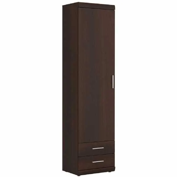 Tall Slim 1 Door 2 Drawer Narrow Storage Cabinet Cupboard Dark Wood Mahogany