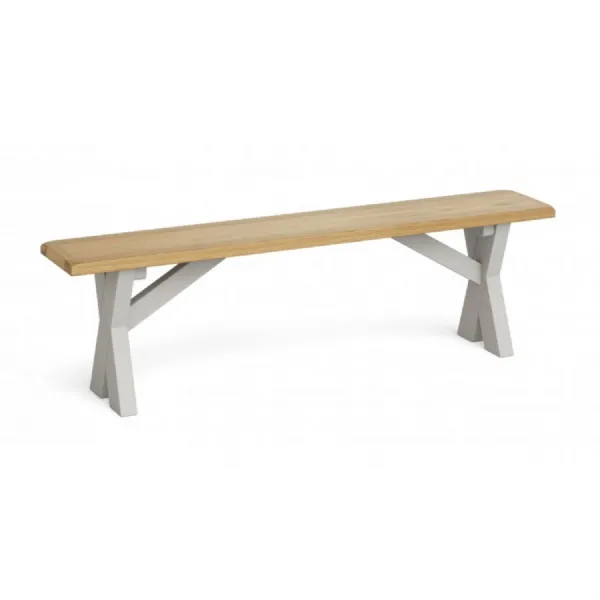 Solid Oak and Grey Painted X Leg Dining Bench