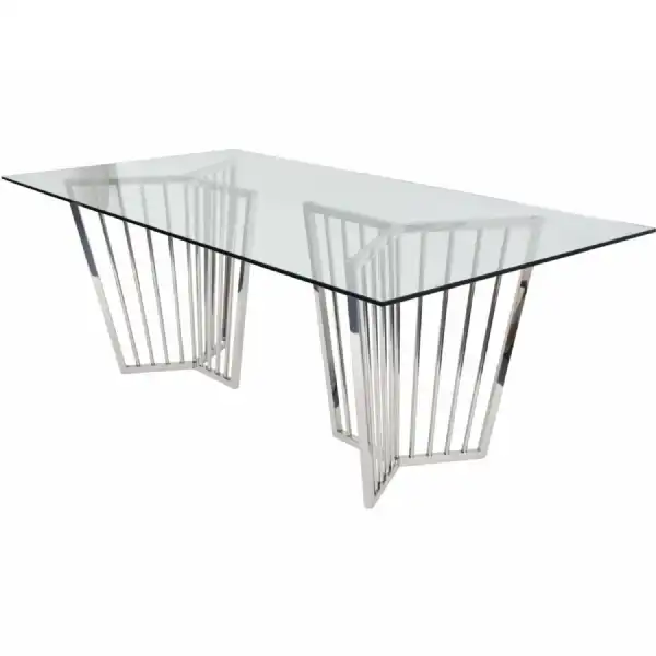 Large Metal Clear Glass Dining Table 200cm
