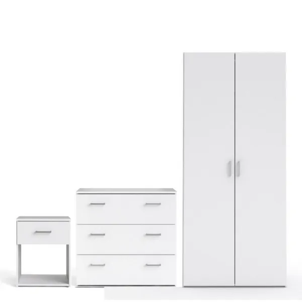 Space Package Bedside 1 Drawer + Chest of 3 Drawers + Wardrobe with 2 doors + 1 drawer in White
