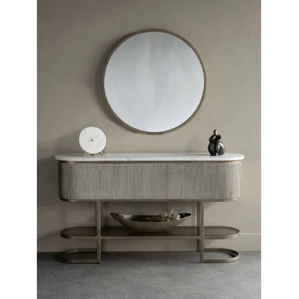 Aged Gold Marble Top Console Hall Table with Lower Glass Shelf