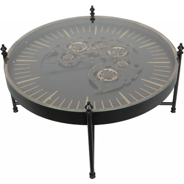 Black And Gold Metal Round Framed Clock Top Coffee Table