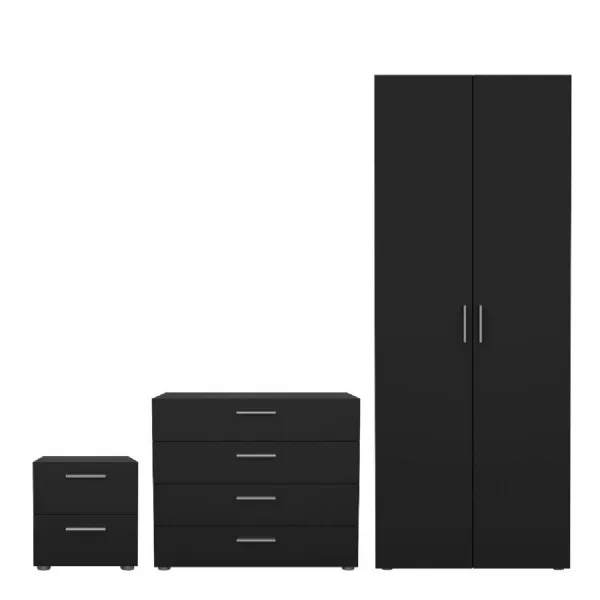 Pepe Package Bedside 2 Drawers + Chest of 4 Drawers + Wardrobe with 2 doors in Black